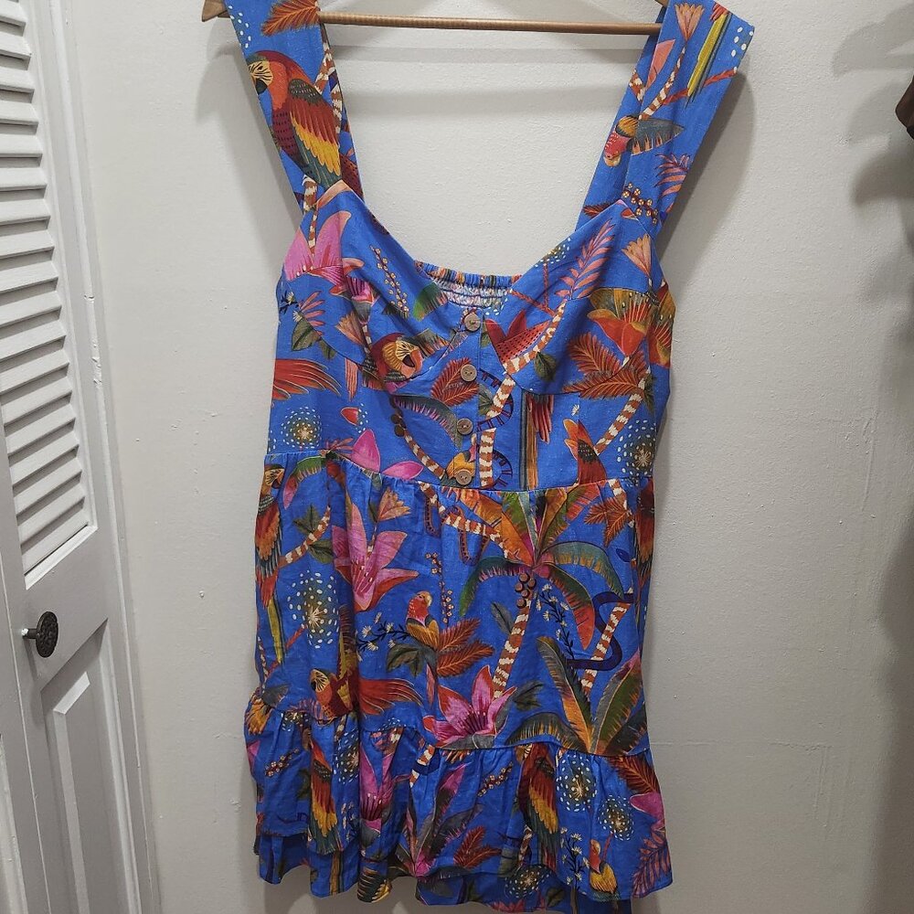 FARM Rio Mini Dress in Blue Tropical Print – Size XL